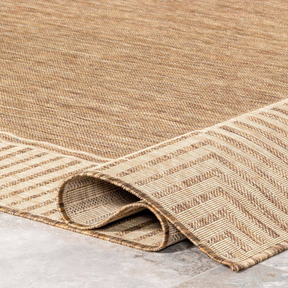 Asha Light Brown Synthetic Flat Woven Striped Area Rug
