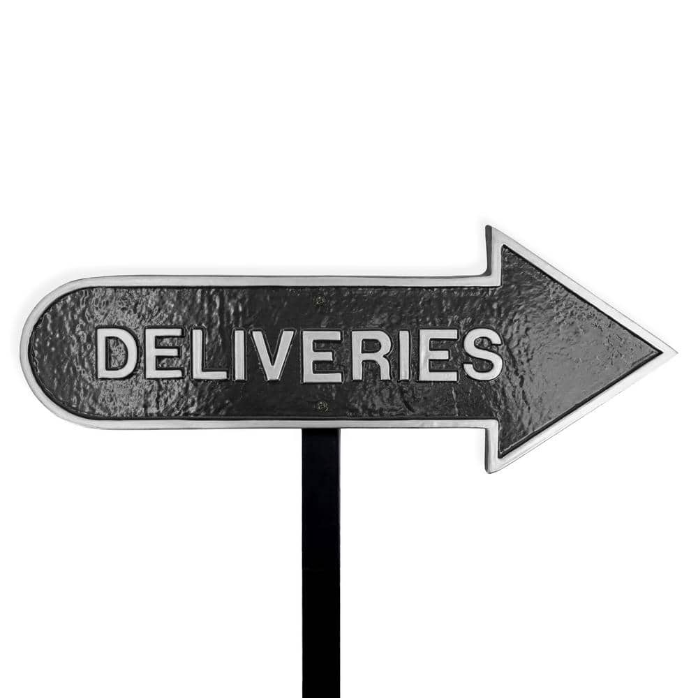 6 in. x 15.5 in. Right Arrow Deliveries Statement Plaque Sign with Lawn Stake-Black/Silver price history on PriceWatchPro