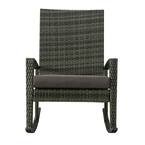 Charcoal Gray Wicker Garden Outdoor Rocking Chair with Gray Cushion