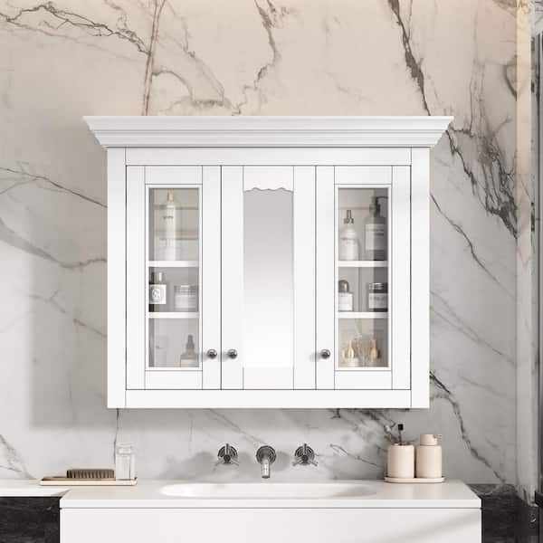 35.03 in. W x 28 in. H Rectangular MDF Medicine Cabinet with Mirror