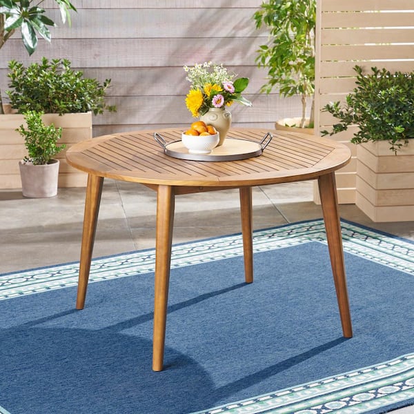 Noble House Stamford Teak Brown Round Wood Outdoor Patio Dining Table