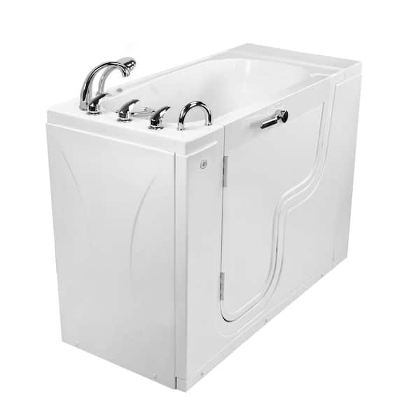 Ella Wheelchair Transfer26 52 in. Walk-In MicroBubble Air Bath Bathtub in White, Faucet Set, Heated Seat, LH 2 in. Dual Drain