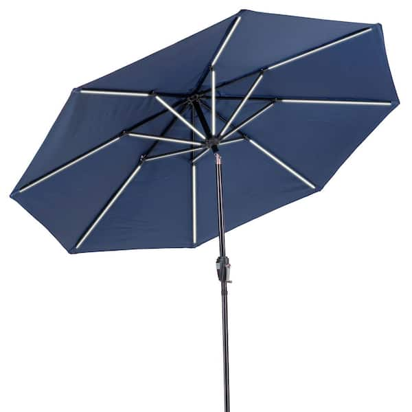 9 ft. Round Market Next Gen Solar Lighted Umbrella in Navy