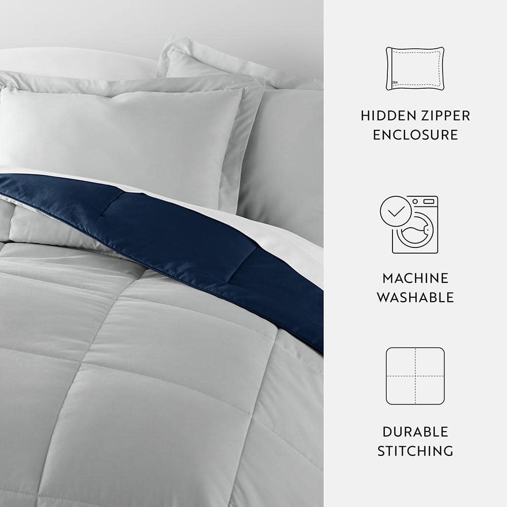 Navy Twin Reversible Down Alternative Microfiber Comforter Set