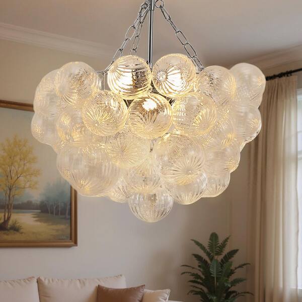 Emeritpro 24W White Chrome LED Bubble Twist Glass Chandelier with