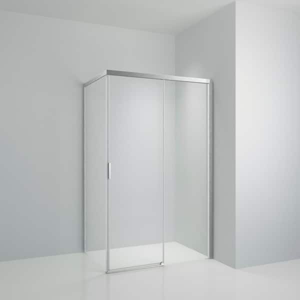 Dimakai 48 in. W x 76 in. H Sliding Semi-Framed Shower Door/Enclosure in Brushed Nickel with Handle