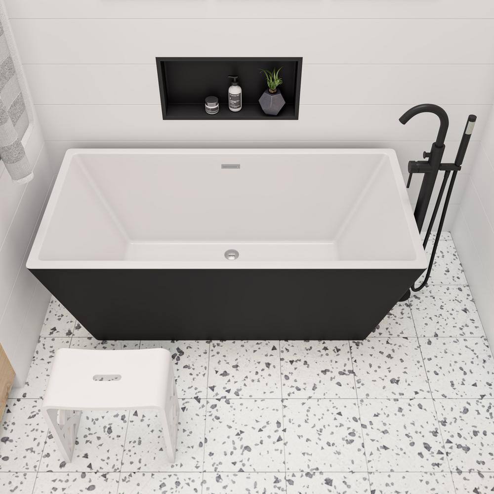 59'' Black and White Freestanding Acrylic Soaking Bathtub