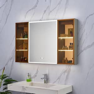 48 in. W x 30 in. H Rectangular Gold Aluminum Medicine Cabinets with Mirror, LED Lighted Bathroom Mirror Cabinet