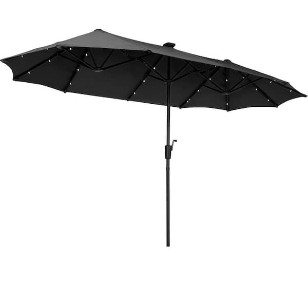 13 ft. Steel Market Solar Patio Umbrella Double-Side with LED Light in Black