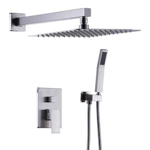 Single Handle 2-Spray Shower Faucet 1.8 GPM with 10 in. Square Shower Head and Adjustable Heads in Brushed Nickel