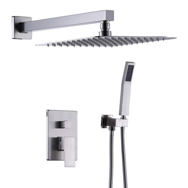 WOWOW Single Handle 2-Spray Shower Faucet 1.8 GPM with 10 in. Square Shower Head and Adjustable Heads in Brushed Nickel
