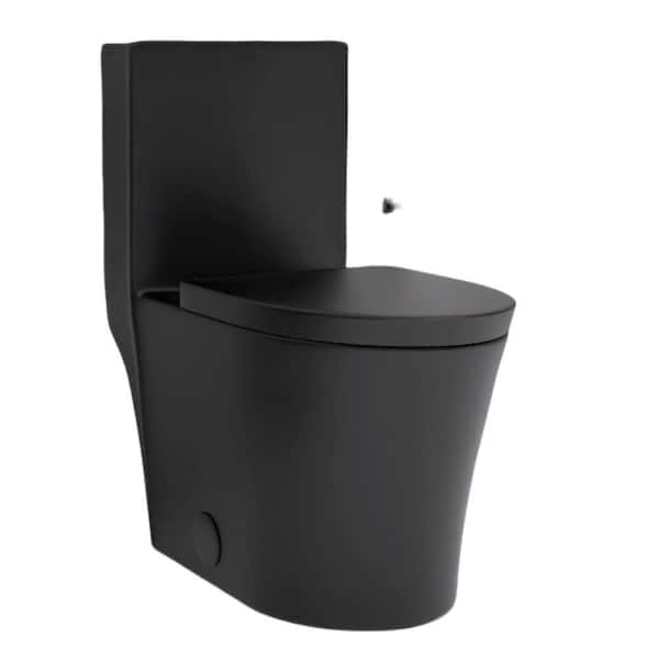 Matte Black Elongated One Piece Toilet Dual Flush 1.1/1.6 GPF, Toilet in Almond Seat Included, Matte Black