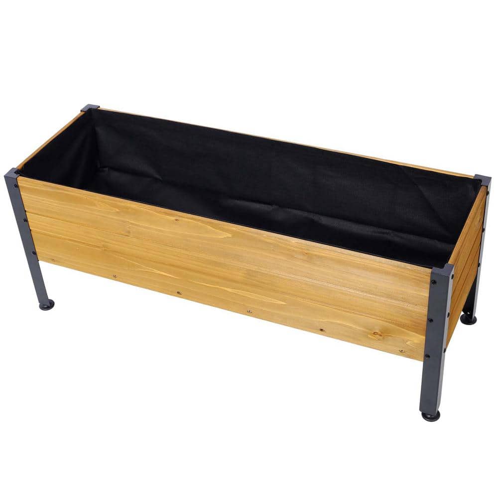 37 in. Brown Fir Wood Rectangular Raised Garden Bed with Black Steel Legs