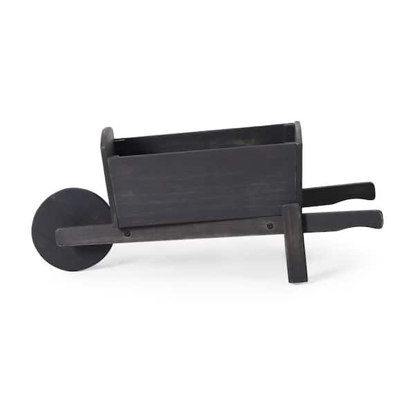 COOLSHARK Outdoor Planter with Wheel, Handle Elevated Garden Box Acacia Wooden Planter for Yard, Dark Grey