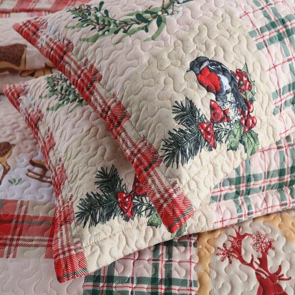 MarCielo B021 Christmas 3-Piece Red/Multi Snowman Polyester King Size Christmas  Quilt Set B021_K The Home Depot