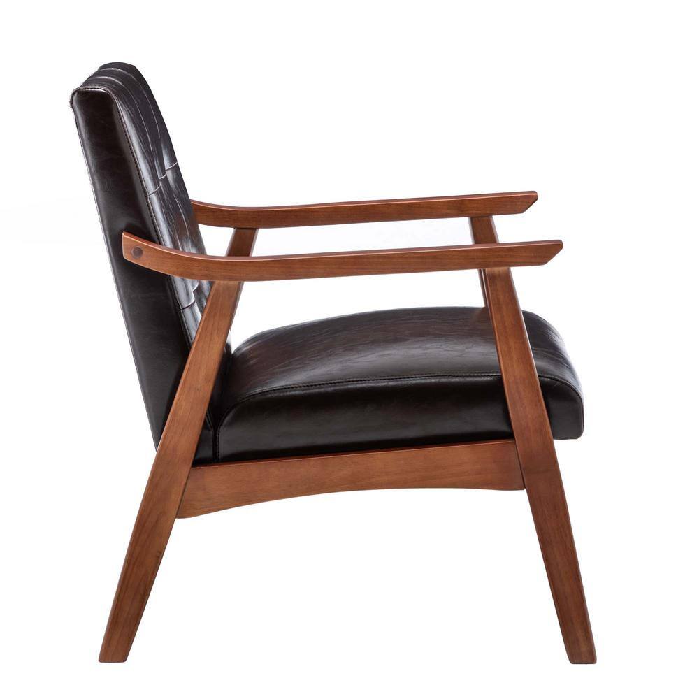 Espresso Faux Leather Accent Chair with Button-Tufted Backrest