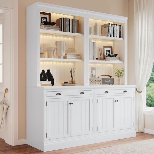 Intan 83.4 in. Tall White Wood 3-Shelf Modern Bookcase Suite with Drawer and Storage Space