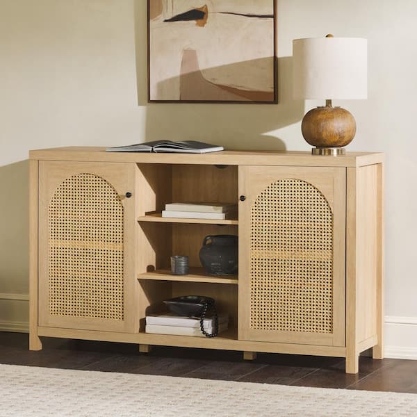 Welwick Designs Modern Coastal Oak Wood 58 in. Sideboard with Arched Rattan  Panels HD9939 - The Home Depot