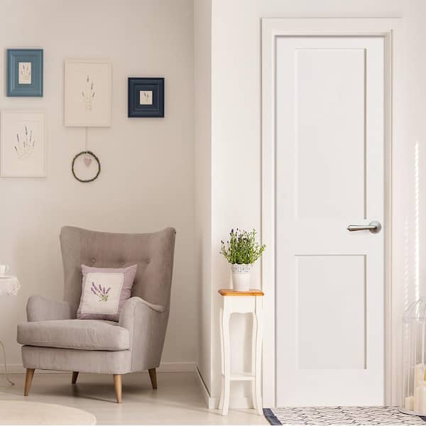 30 in. x 80 in. Craftsman Shaker 2-Panel Primed Solid Core MDF Wood Interior Door Slab