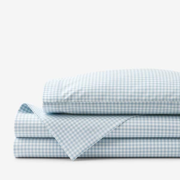 Company Kids by The Company Store Company Kids Ditsy Gingham Blue Organic Cotton Percale Sheet Toddler Sheet Set