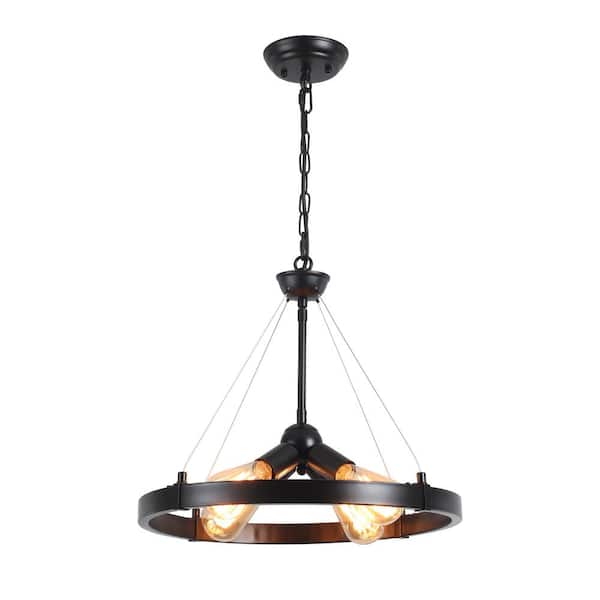 4-Light Black Circle Wagon Wheel Chandelier Sputnik Linear Chandelier Lighting for Dining Room Kitchen Island