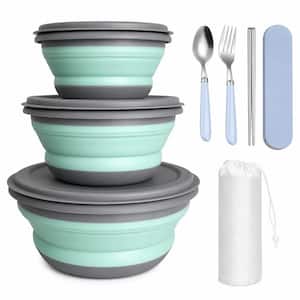 Camping Series Food Grade Silicone and PP Collapsible Bowl Set with Lids, Silicone Salad Bowl Serving, 3-Pack