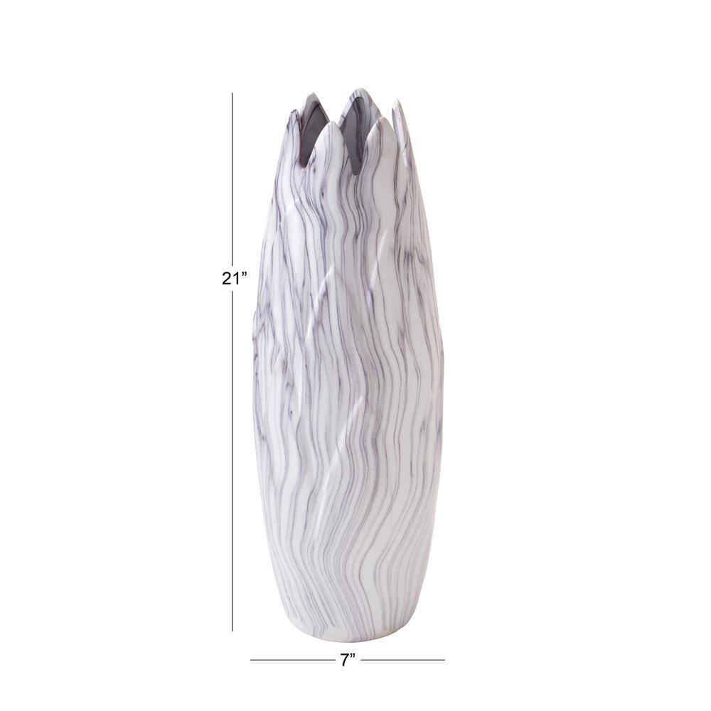 21" White Marbled Ceramic Vase with Organic Shape