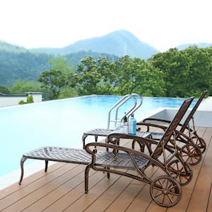 2-Piece Bronze Cast Aluminium Adjustable Outdoor Lounge Chair for Garden, Yard, Poolside