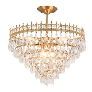 19.68 in. 6-Light Gold Modern Luxury Crystal Semi-Flush Mount Ceiling Light