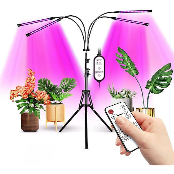 iPower Full Spectrum LED Grow Indoor Plants with Stand (Adjustable Tripod 11-63.5 in.), 4 Lights Independent Control, Red&Blue