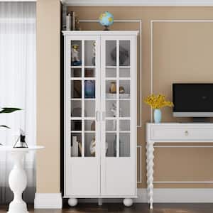 72.3 in. White Wood 5-Shelf Standard Bookcase with Ball-Shape Legs and Adjustable Shelves
