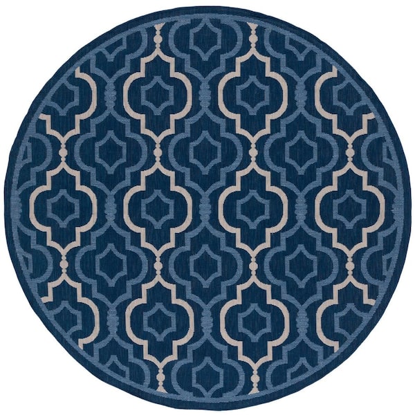 SAFAVIEH Courtyard Navy/Beige 7 ft. x 7 ft. Floral Trellis Indoor/Outdoor Round Area Rug