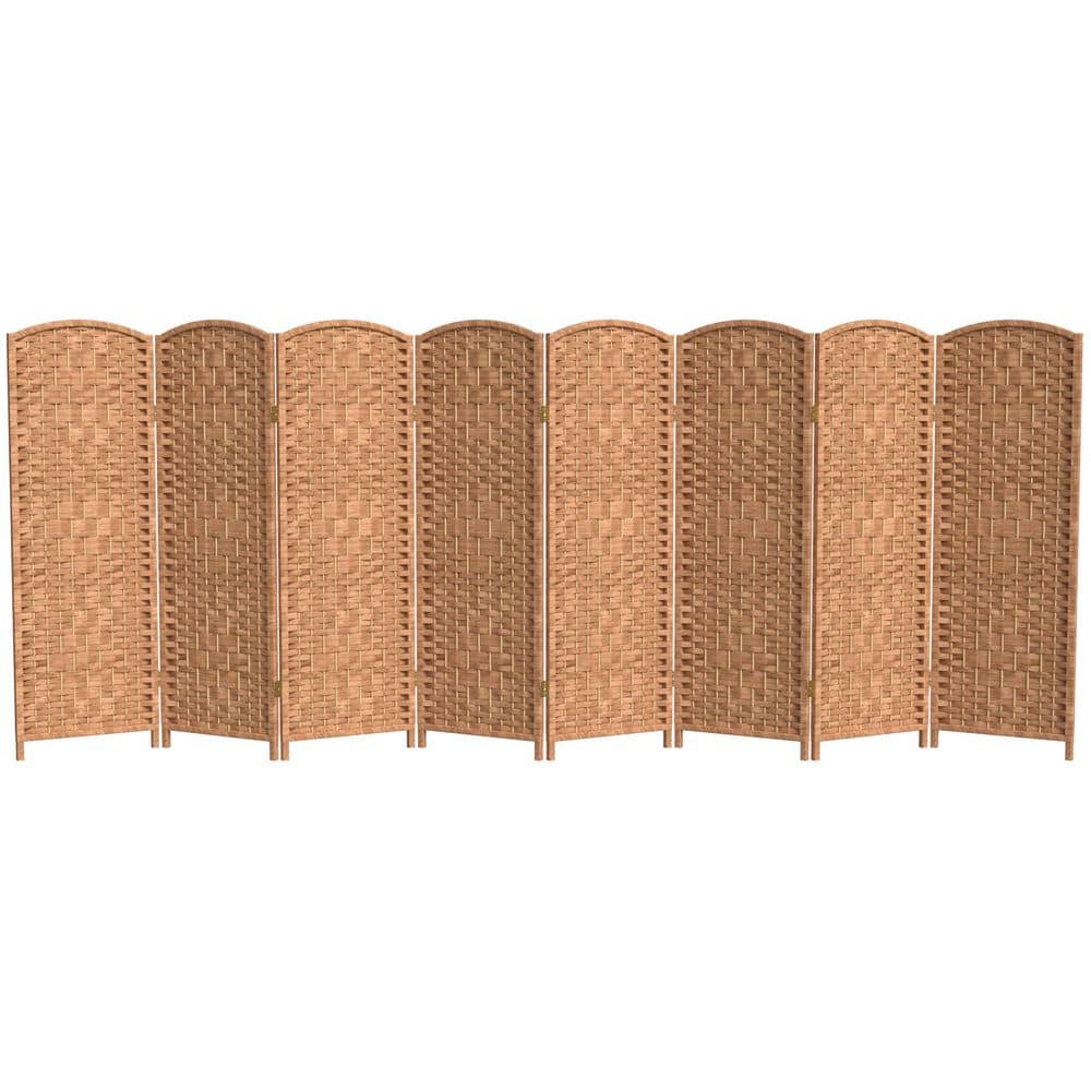 Natural Brown Woven Plant Fiber 8-Panel Folding Screen