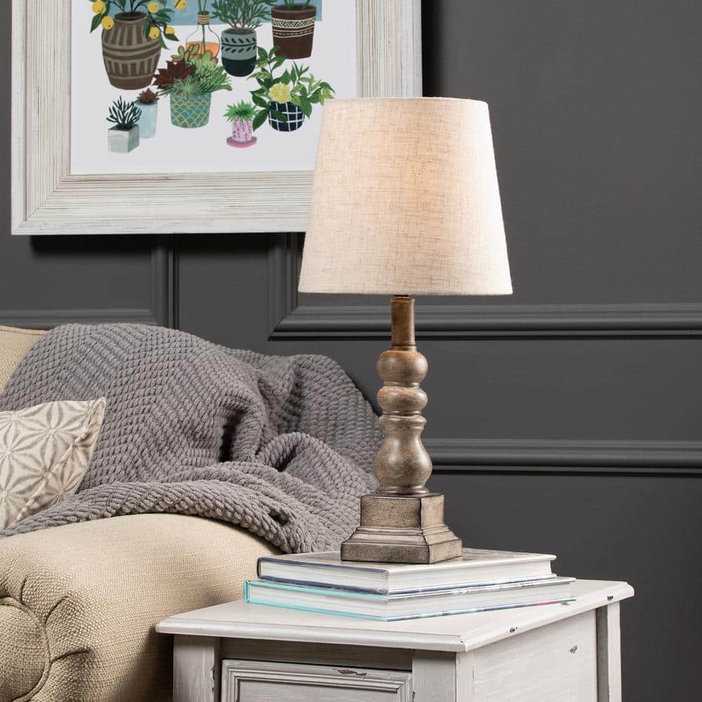 Conrad 18.5" Distressed Brown Resin Table Lamp with Linen Shade