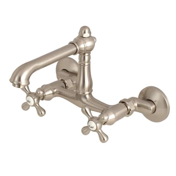 Kingston Brass English Country 2-Handle Wall-Mount Standard Kitchen Faucet in Brushed Nickel