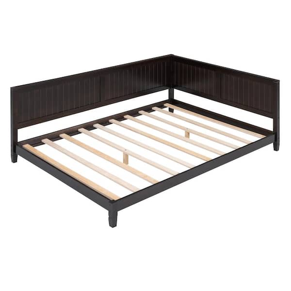 URTR Espresso Full Size Wood Daybed With Armrest and Backrest, Sofa Bed ...