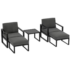 5-Piece Aluminum Patio Conversation Set with Gray Cushions