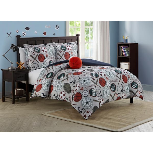 CLOUD9 League Sports Grey 4-Piece Microfiber Full Comforter Set