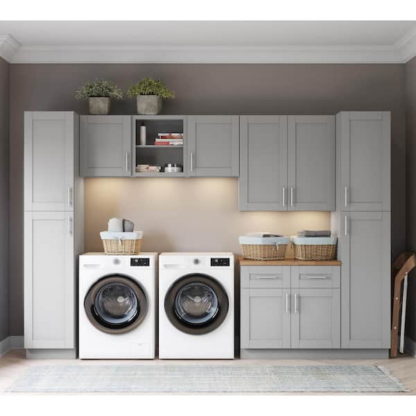 Richmond Vesuvius Gray Plywood Shaker Ready to Assemble Base Kitchen Cabinet Laundry Room 132 in W x 24 in D x 90 in H