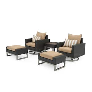 Milo Espresso 5-Piece Motion Wicker Patio Conversation Set with Sunbrella Maxim Beige Cushions