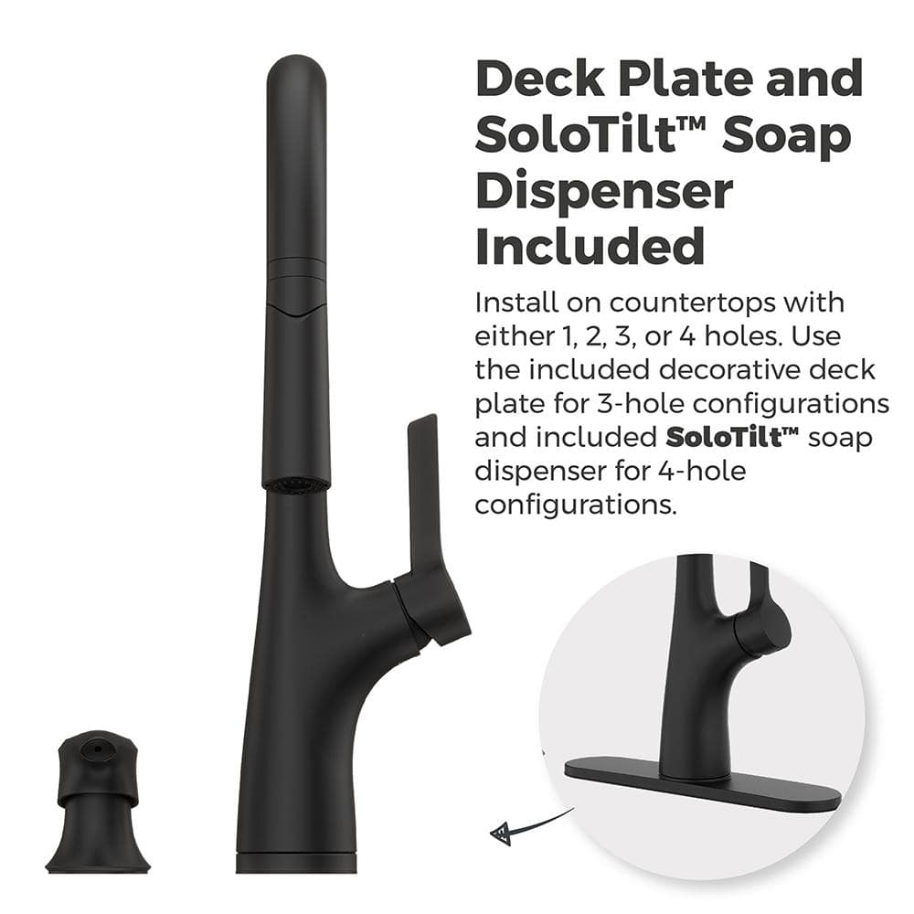 Ceylon Matte Black Pull-Down Kitchen Faucet with Soap Dispenser