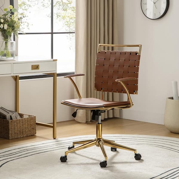 JAYDEN CREATION Eliseo Brown Modern Weaving Back Office Chair with Tilting and Padded Armrests