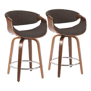 Curvini 34.5 in. Counter Height Bar Stool in Charcoal Fabric and Walnut Wood (Set of 2)