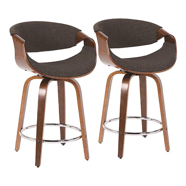 Lumisource Curvini 34.5 in. Counter Height Bar Stool in Charcoal Fabric and Walnut Wood (Set of 2)