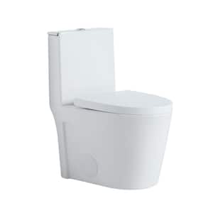 1-piece 1.28 GPF High Efficiency Dual Flush Elongated One Toilet in. White with Soft Closed Seat Included