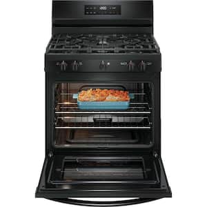 30 in 5 Burner Freestanding Gas Range in Black with Quick Boil and Steam Clean