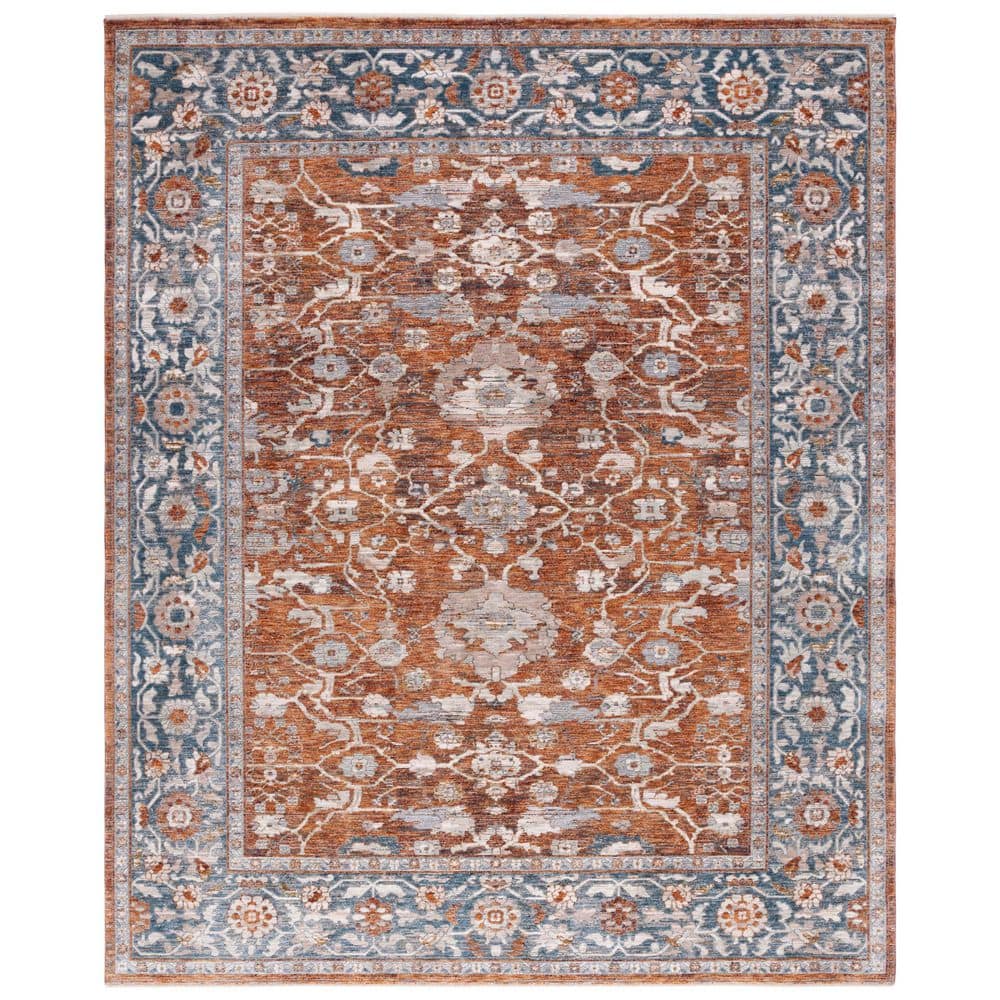 SAFAVIEH Heirloom 9 ft. x 12 ft. Rust/Blue Border Distressed Area