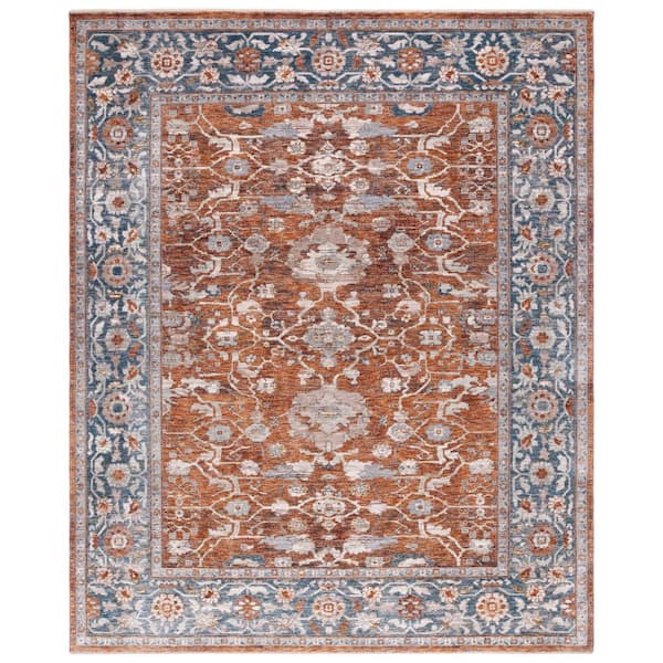 Heirloom 9 ft. x 12 ft. Rust/Blue Border Distressed Area Rug