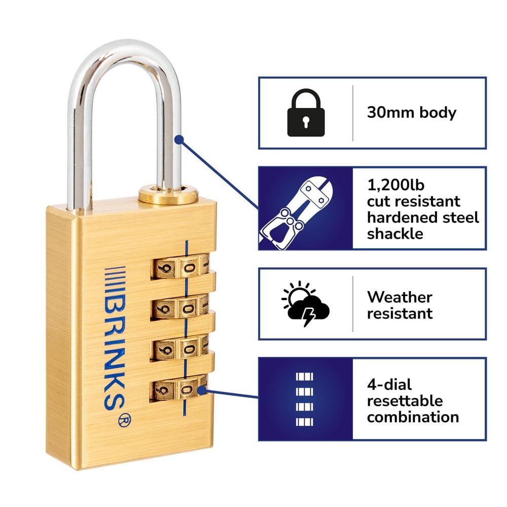 Solid Brass 30mm Resettable Combination Padlock with Chrome Shackle