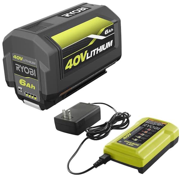 RYOBI 40V Lithium-Ion  Ah High Capacity Battery and Charger Kit  OP40602-04 - The Home Depot